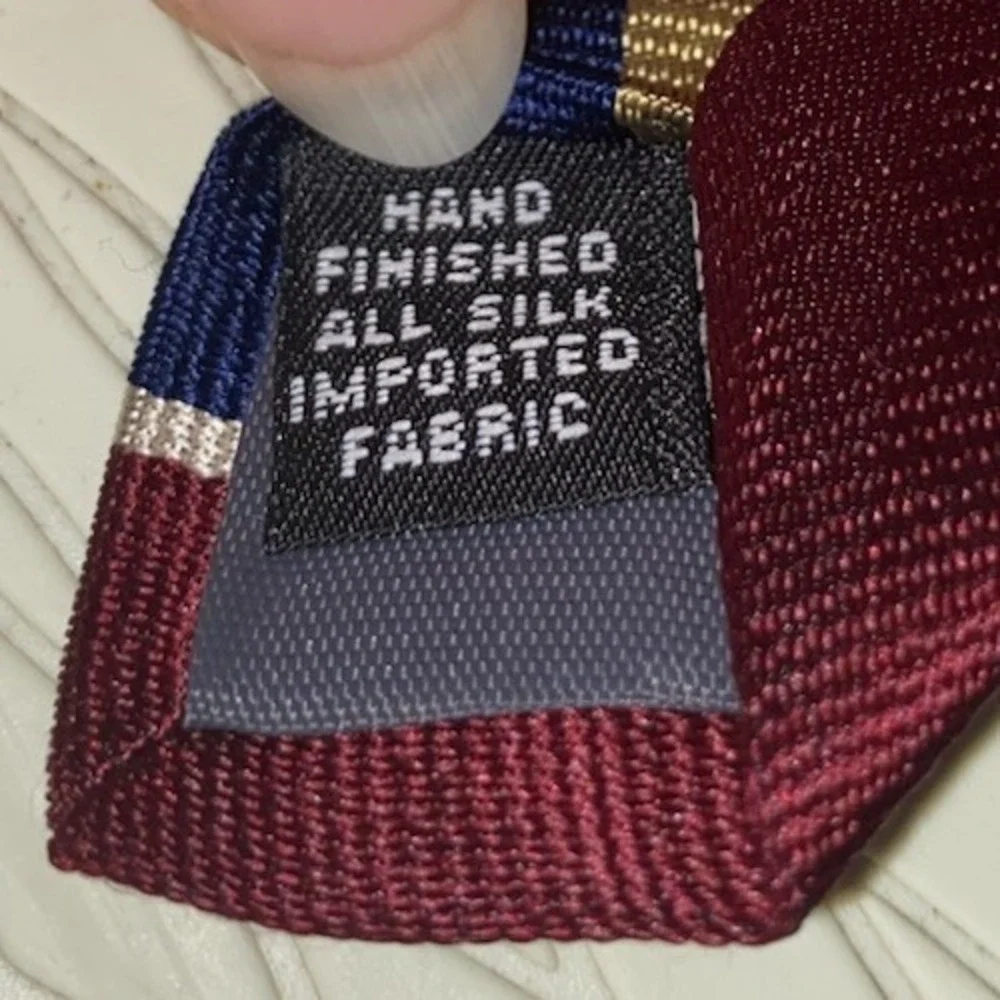 Learbury Men's 100% Silk Necktie Striped‎ Burgundy/Blue/Yellow 58